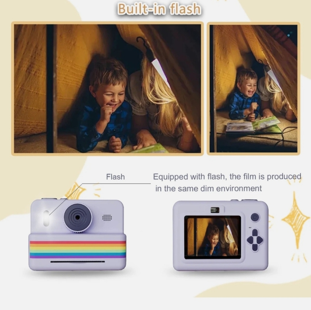 "BRAND NEW" White Instant Camera with Rainbow Stripe With 3 Photo Paper Roll. - Picture 7 of 10